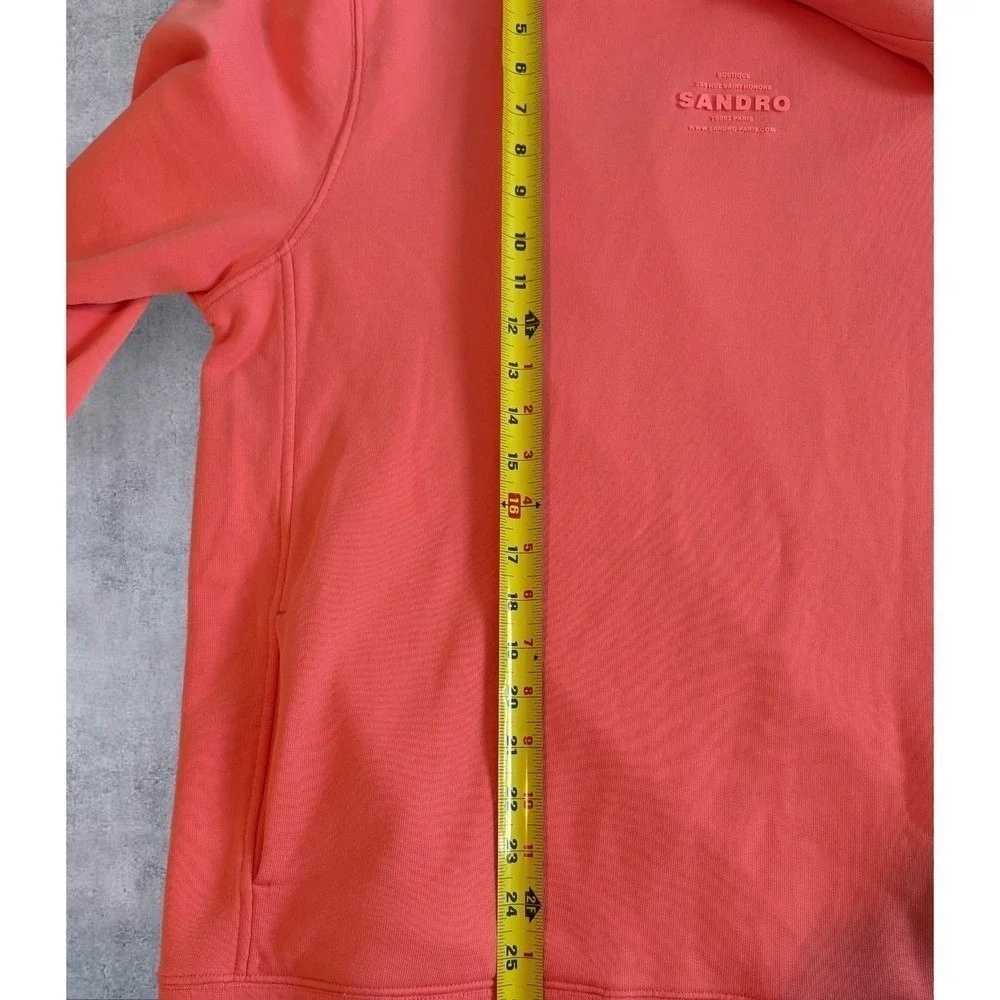 Sandro Paris Coral Pink Embossed Logo Hoodie Sweatshirt Size Extra Large - Picture 7 of 15